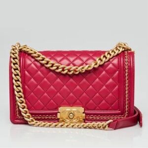 CHANEL Boy Chain Around Flap Bag – Red Lambskin | Aged Gold Hardware